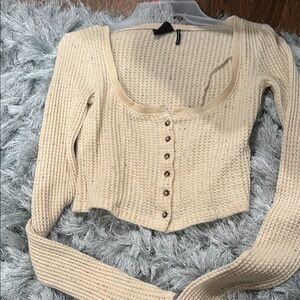 Cream Button-Up Knit Cardigan